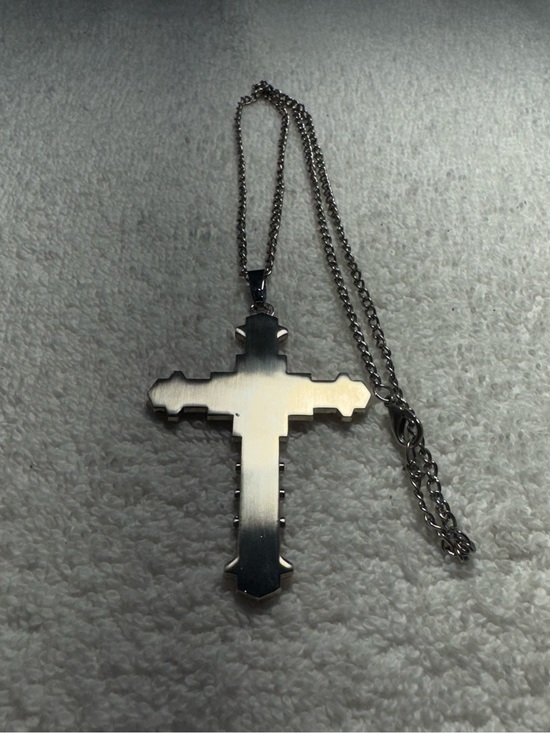 Other - Silver Tone Men Metal Cross Pendant Necklace in Cable Chain Lobster Clasp